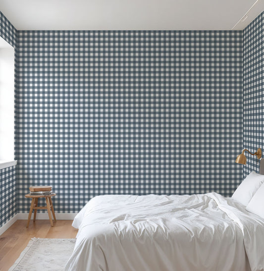 Papel de Parede Xadrez Marinho