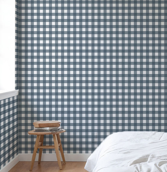 Papel de Parede Xadrez Marinho