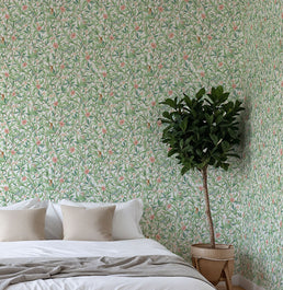 Papel de Parede Folhas Flores e Pássaros