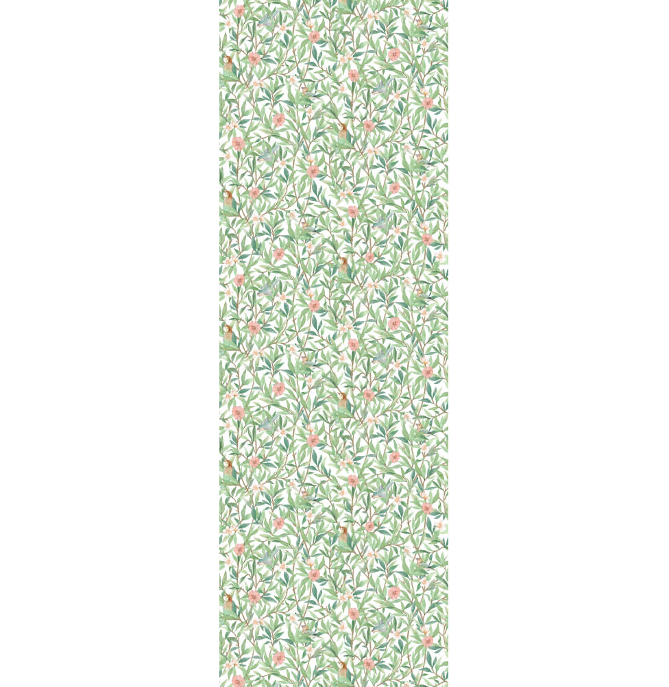 Papel de Parede Folhas Flores e Pássaros