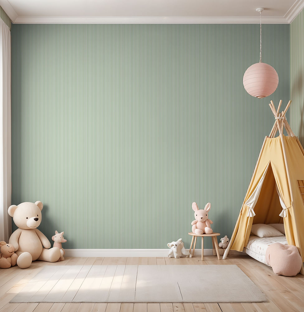 Papel de Parede Infantil Listra Fina Verde