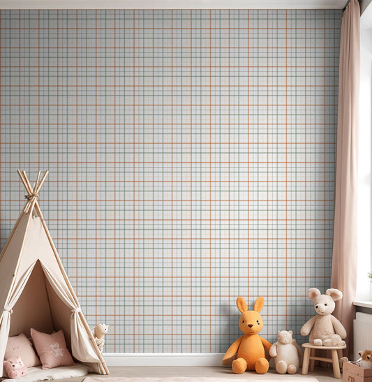 Papel de Parede Infantil Xadrez 3 Cores Coral