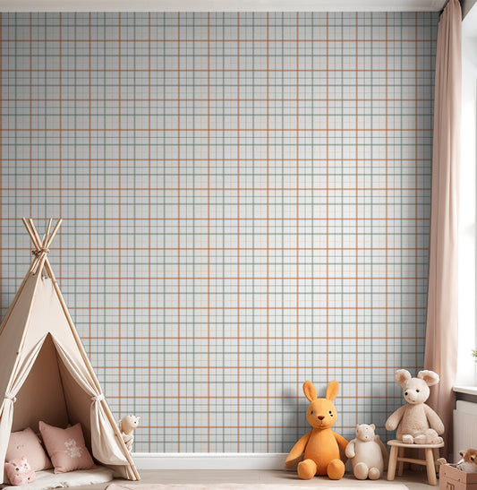 Papel de Parede Infantil Xadrez 3 Cores Coral
