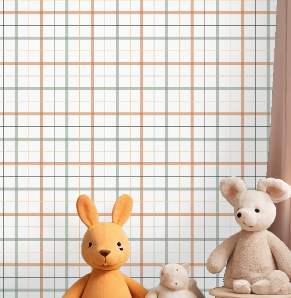 Papel de Parede Infantil Xadrez 3 Cores Coral