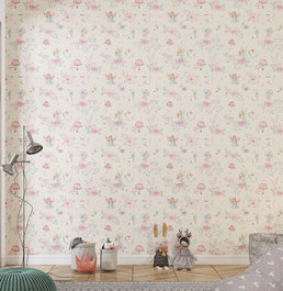 Papel de Parede Fadas e Cogumelos Bege