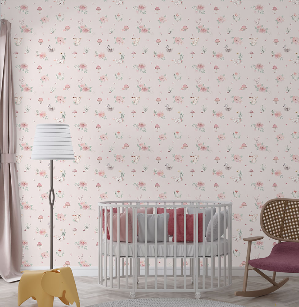 Papel de Parede Cogumelos Rosa