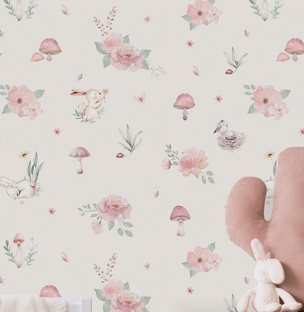 Papel de Parede Cogumelos Bege