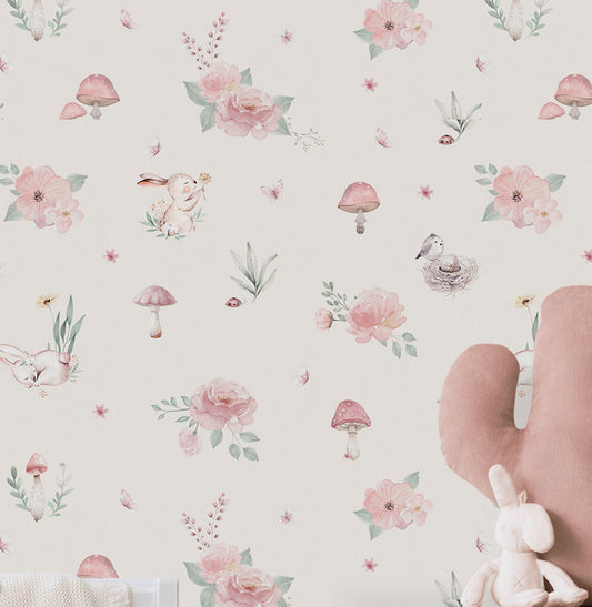 Papel de Parede Cogumelos Bege