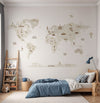 Papel de Parede Infantil Mapa Mundi com Gride Bege - Mural