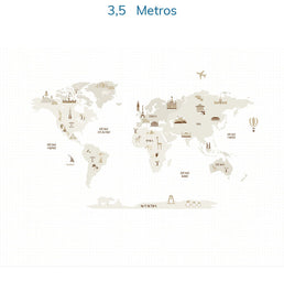 Papel de Parede Infantil Mapa Mundi com Gride Bege - Mural