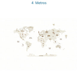 Papel de Parede Infantil Mapa Mundi com Gride Bege - Mural