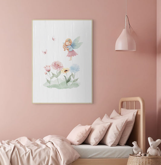 Quadro Infantil Fada com Flores Candy - Vertical
