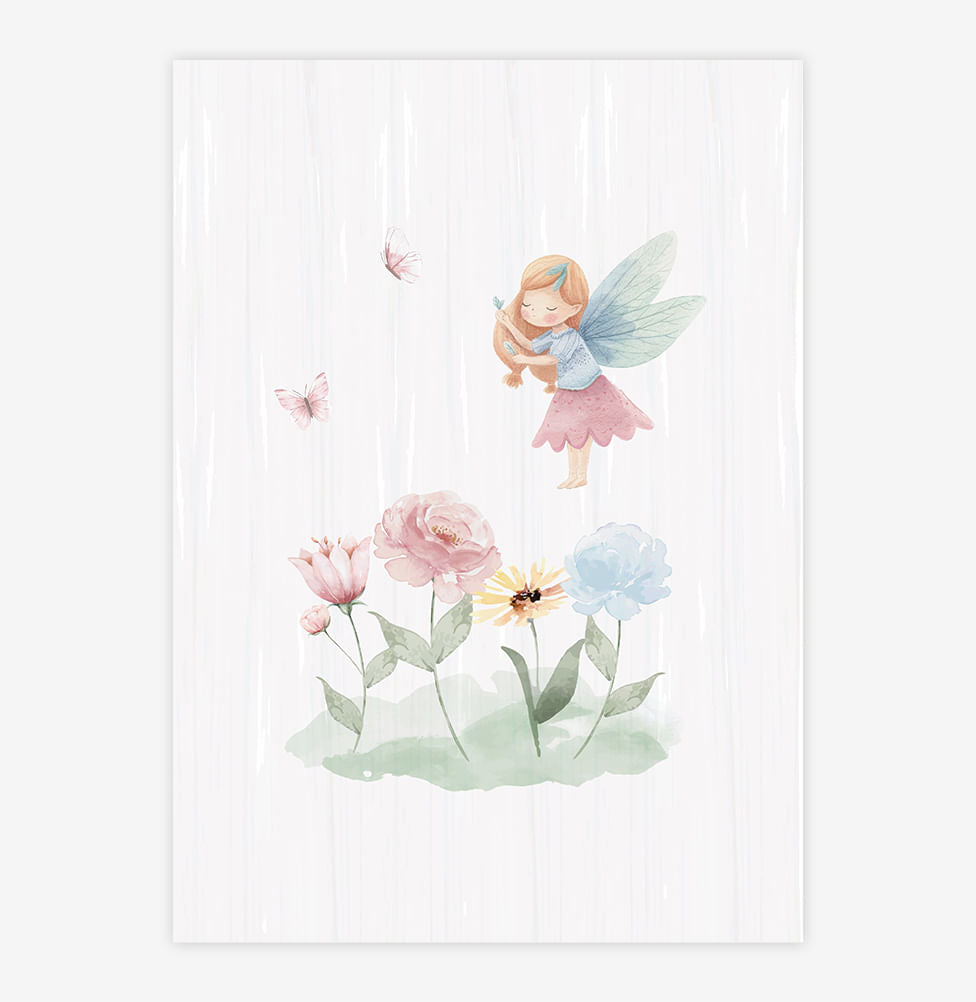 Quadro Infantil Fada com Flores Candy - Vertical