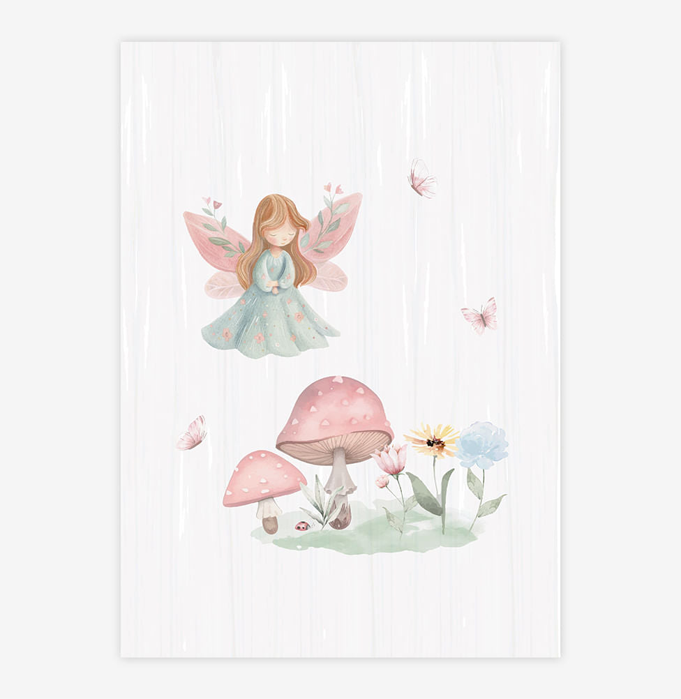 Quadro Infantil Fada com Cogumelos Candy - Vertical