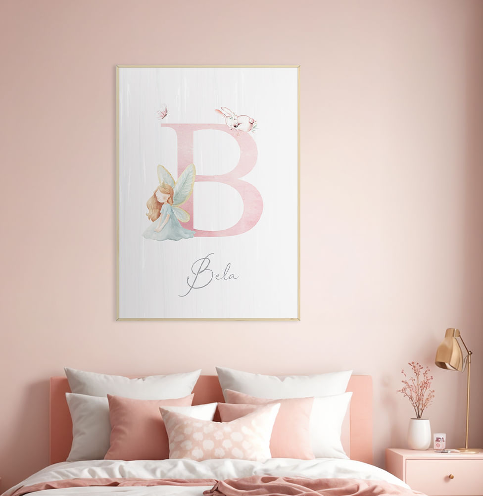 Quadro Infantil Fada com Inicial e Nome - Vertical
