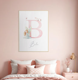 Quadro Infantil Fada com Inicial e Nome - Vertical