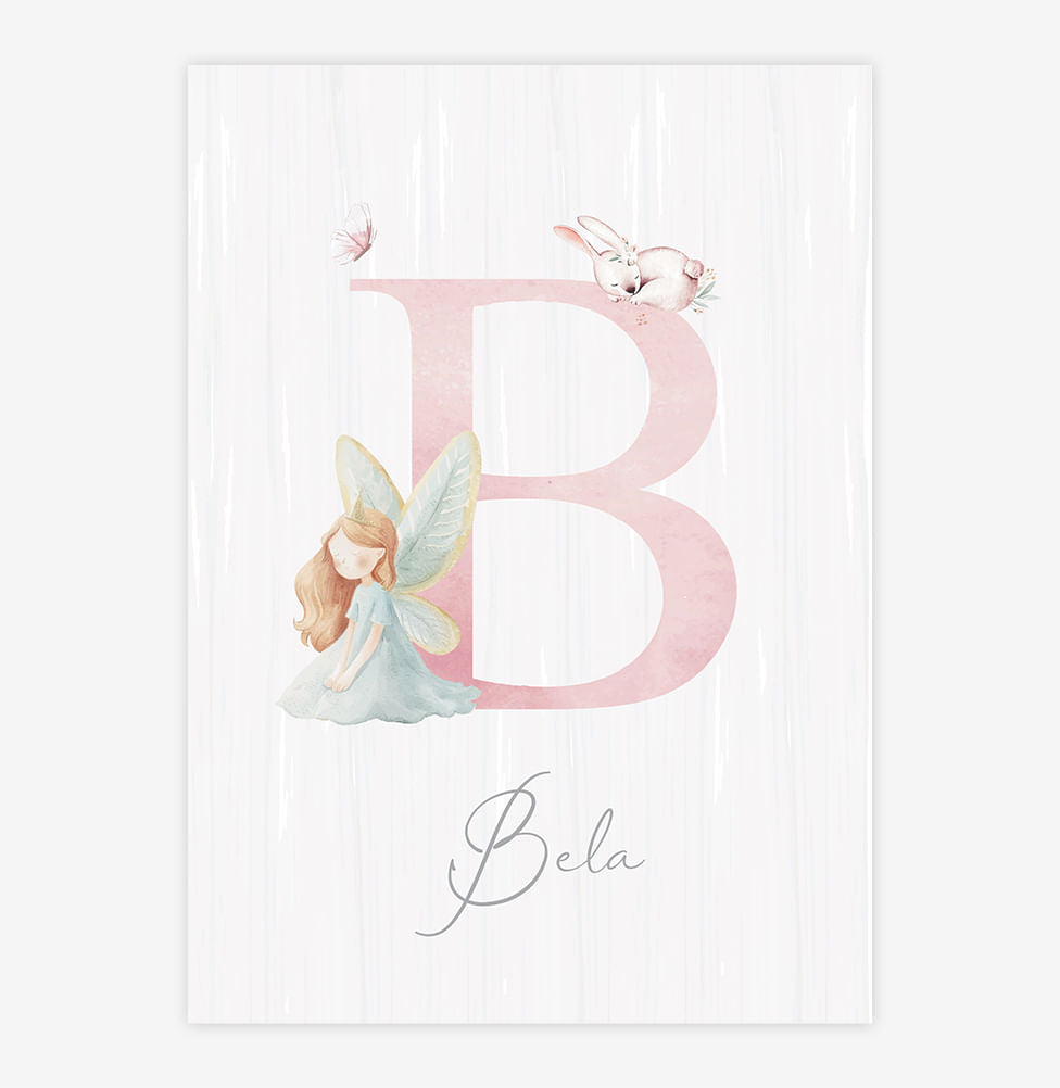 Quadro Infantil Fada com Inicial e Nome - Vertical