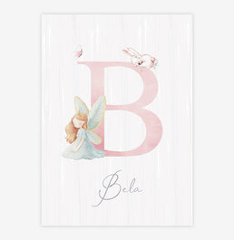 Quadro Infantil Fada com Inicial e Nome - Vertical