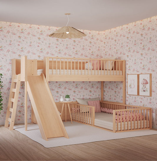 Beliche Montessoriana Com Cama de Solteiro Escorregador Fazenda - Carvalho