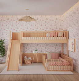 Beliche Montessoriana Com Cama de Solteiro Escorregador Fazenda - Carvalho