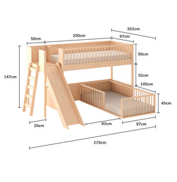 Beliche Montessoriana Com Cama de Solteiro Escorregador Fazenda - Carvalho