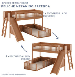 Beliche Montessoriana Com Cama de Solteiro Escorregador Fazenda - Freijó