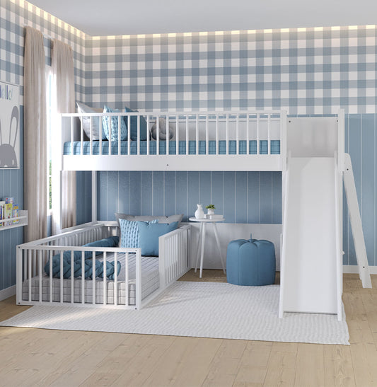 Beliche Montessoriana Com Cama de Solteiro Escorregador Fazenda - Branco