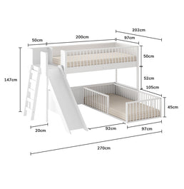 Beliche Montessoriana Com Cama de Solteiro Escorregador Fazenda - Branco