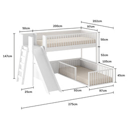 Beliche Montessoriana Com Cama de Solteiro Escorregador Fazenda - Branco