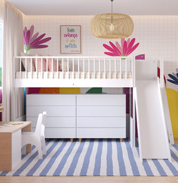 Cama Infantil Mezanino Fazenda Com Escorregador - Branco