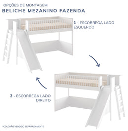 Cama Infantil Mezanino Fazenda Com Escorregador - Branco