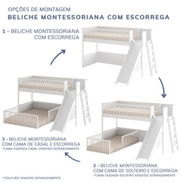 Cama Infantil Mezanino Fazenda Com Escorregador - Branco