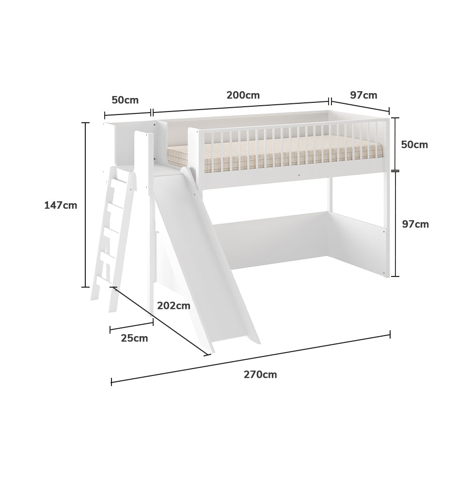 Cama Infantil Mezanino Fazenda Com Escorregador - Branco