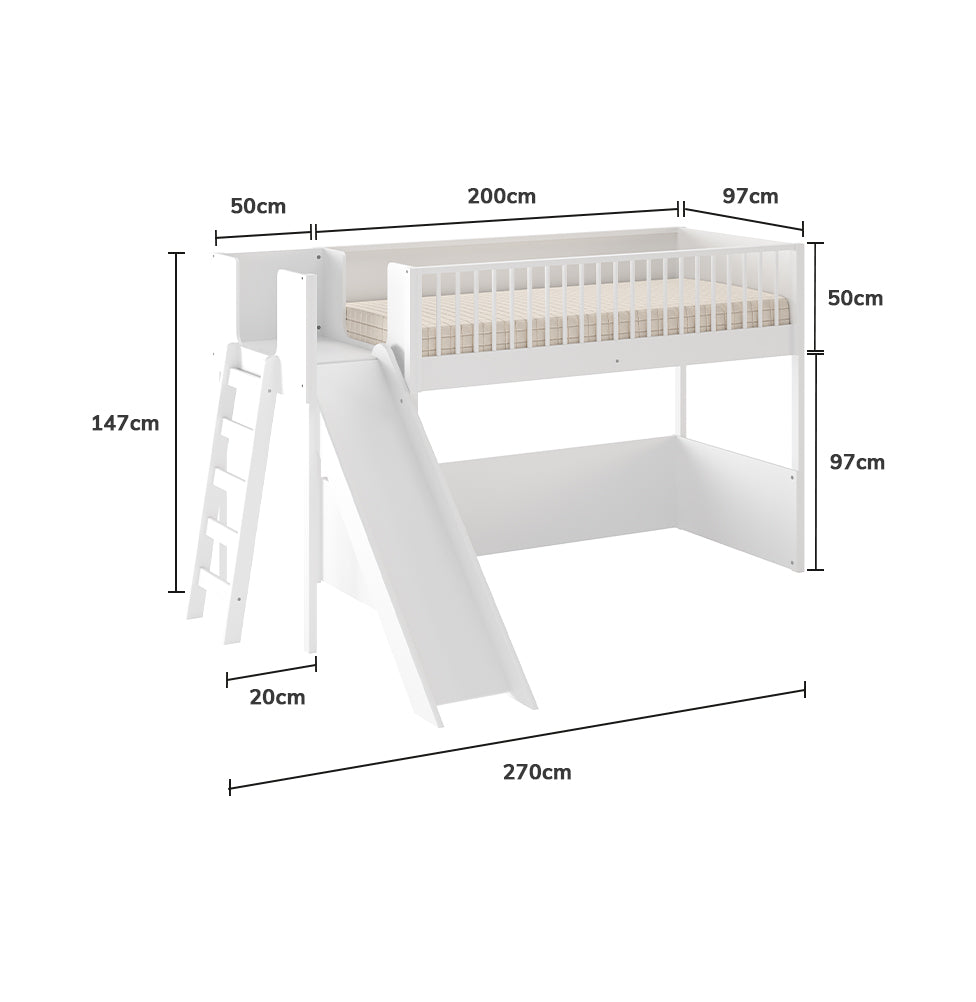 Cama Infantil Mezanino Fazenda Com Escorregador - Branco