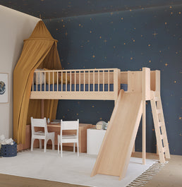 Cama Infantil Mezanino Fazenda Com Escorregador - Carvalho