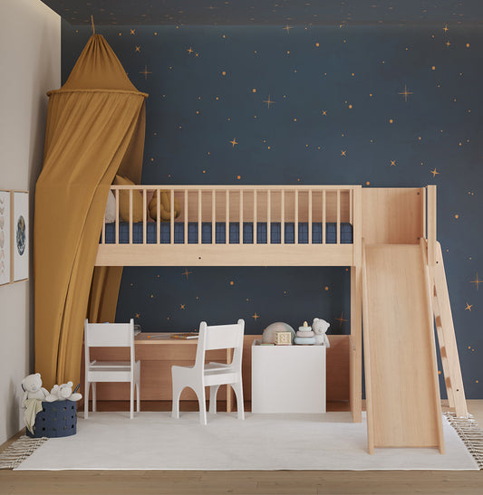 Cama Infantil Mezanino Fazenda Com Escorregador - Carvalho