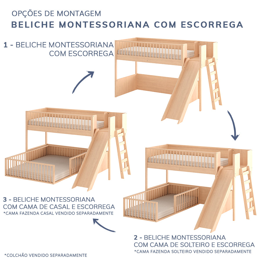 Cama Infantil Mezanino Fazenda Com Escorregador - Carvalho