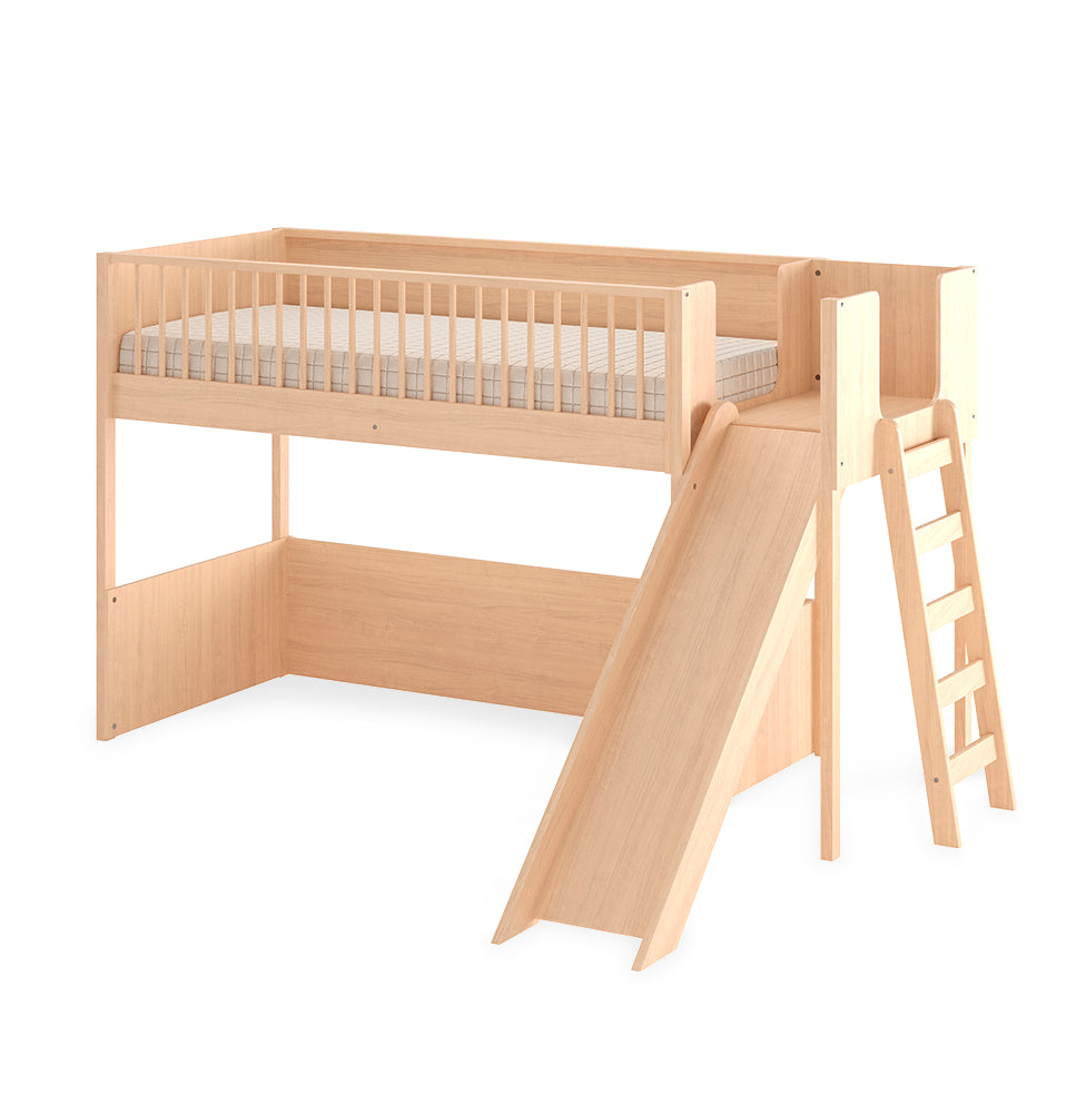 Cama Infantil Mezanino Fazenda Com Escorregador - Carvalho