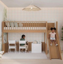 Cama Infantil Mezanino Fazenda Com Escorregador - Freijó