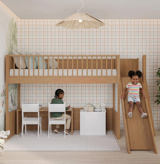 Cama Infantil Mezanino Fazenda Com Escorregador - Freijó