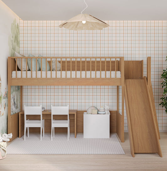 Cama Infantil Mezanino Fazenda Com Escorregador - Freijó