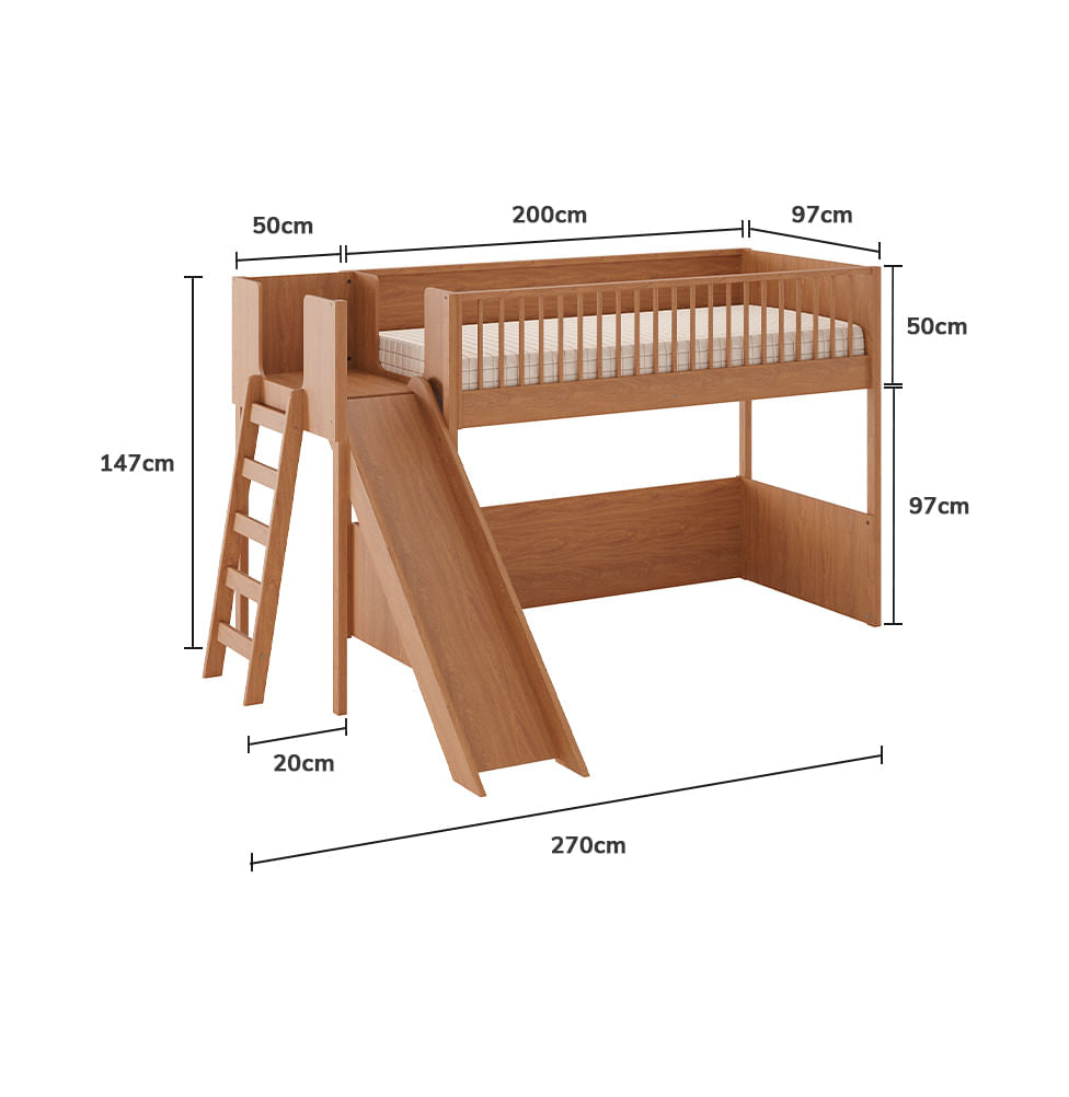 Cama Infantil Mezanino Fazenda Com Escorregador - Freijó