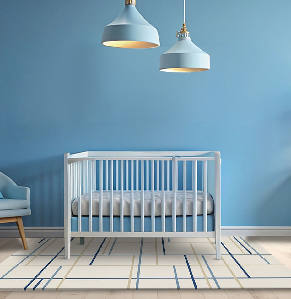 Tapete Infantil Retangular Listras Horizontais e Verticais - Azul