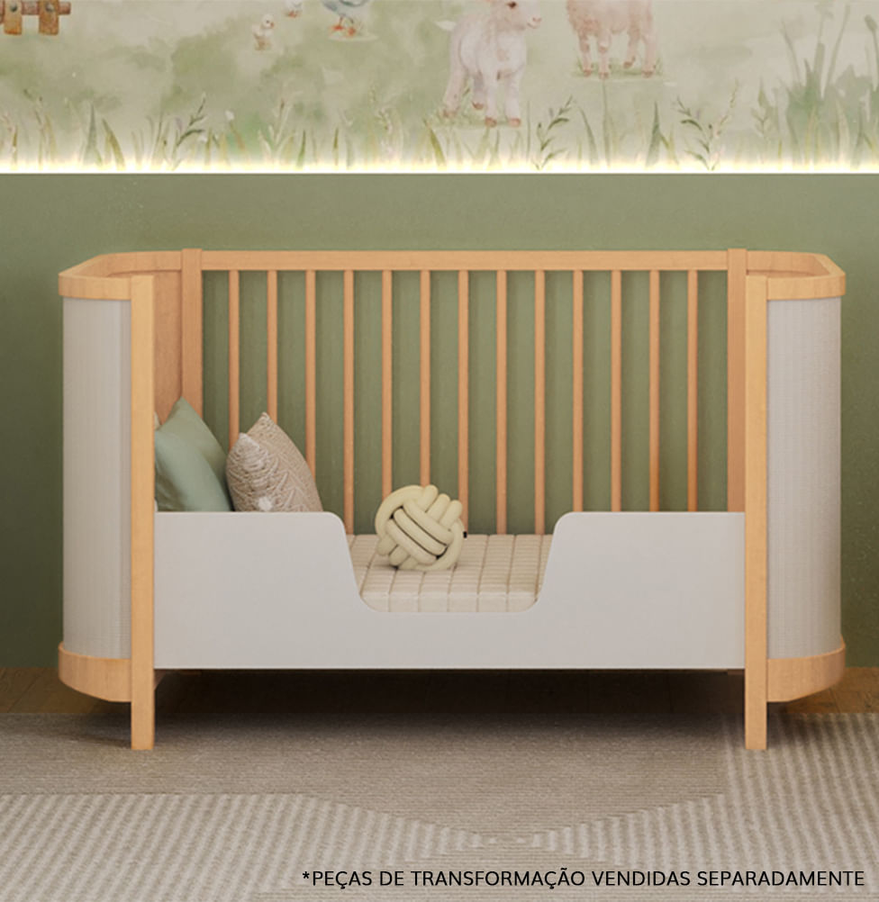 Berço Raika 3 em 1 Com Palha - Madeira Clara