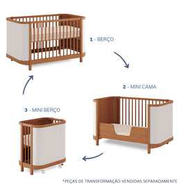 Berço Raika 3 em 1 Com Palha - Freijó