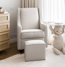 Poltrona de Amamentação Slim com Balanço e Puff - Bege