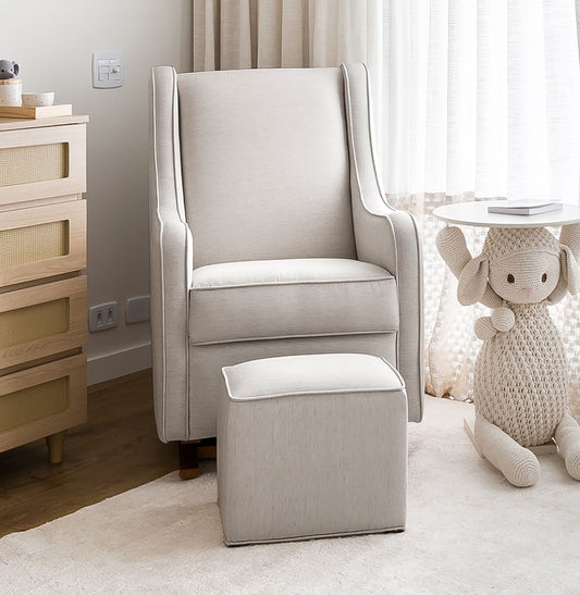 Poltrona de Amamentação Slim com Balanço e Puff - Bege