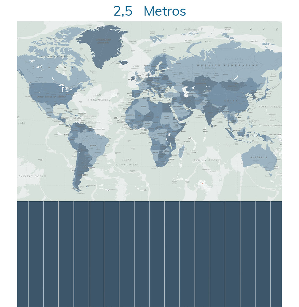 Papel de Parede Mapa Geopolítico Azul com Lambri - Mural
