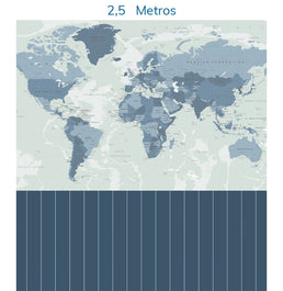 Papel de Parede Mapa Geopolítico Azul com Lambri - Mural
