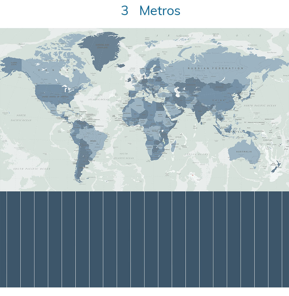 Papel de Parede Mapa Geopolítico Azul com Lambri - Mural